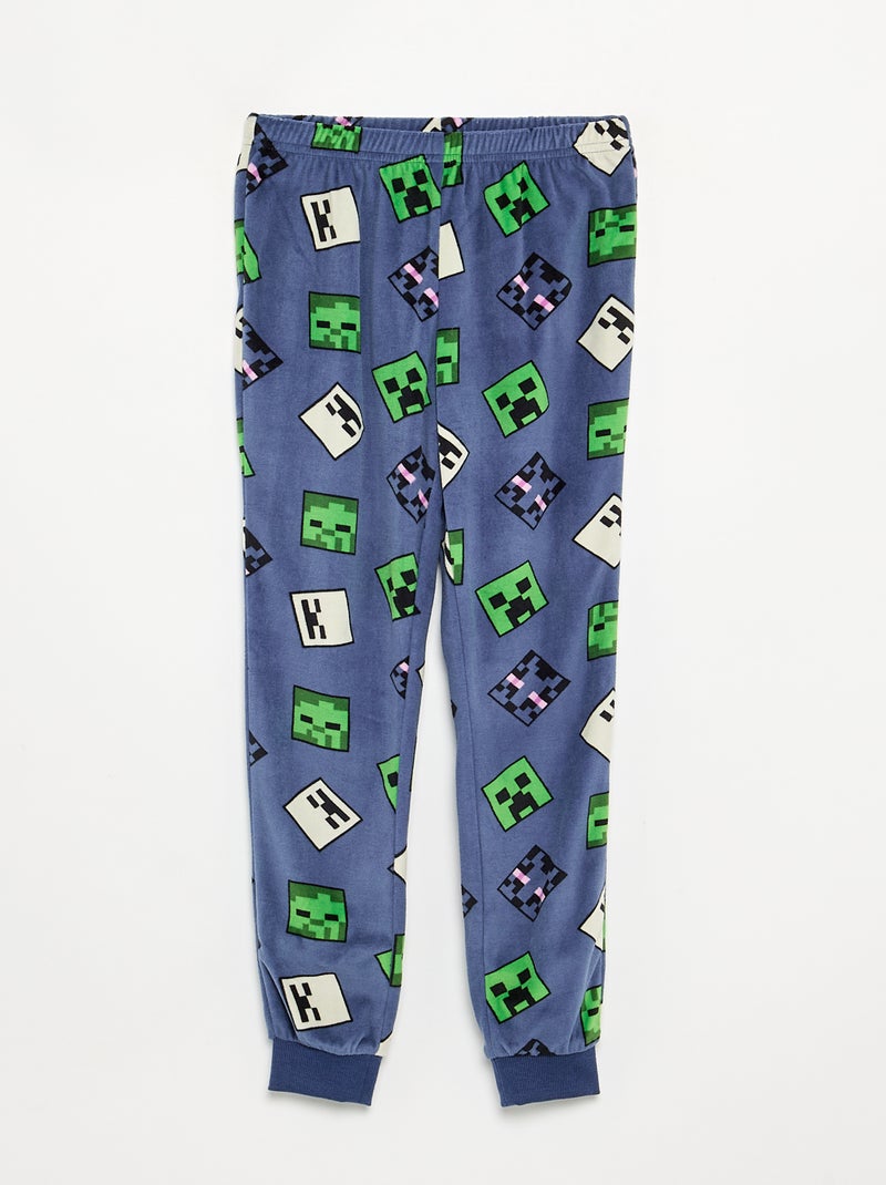 Pyjama en polaire 'Minecraft' 2 pièces - T-shirt à manches longues + pantalon Bleu - Kiabi