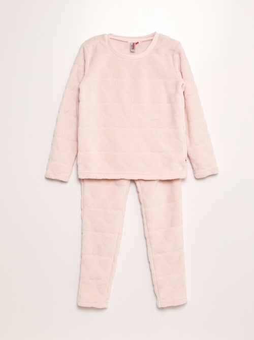 Pyjama en polaire motifs coeur - 2 pièces - Kiabi