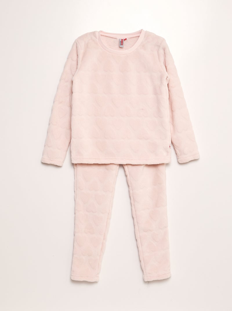 Pyjama en polaire motifs coeur - 2 pièces Rose clair - Kiabi