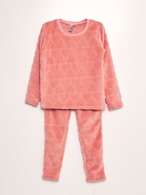 Pyjama en polaire motifs coeur - 2 pièces - Kiabi