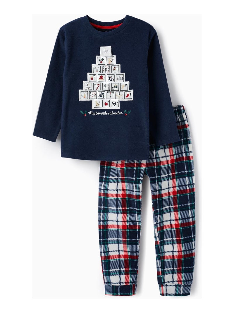 Pyjama en polaire pour garçon 'Calendrier de l'Avent'   NOËL Bleu foncé - Kiabi