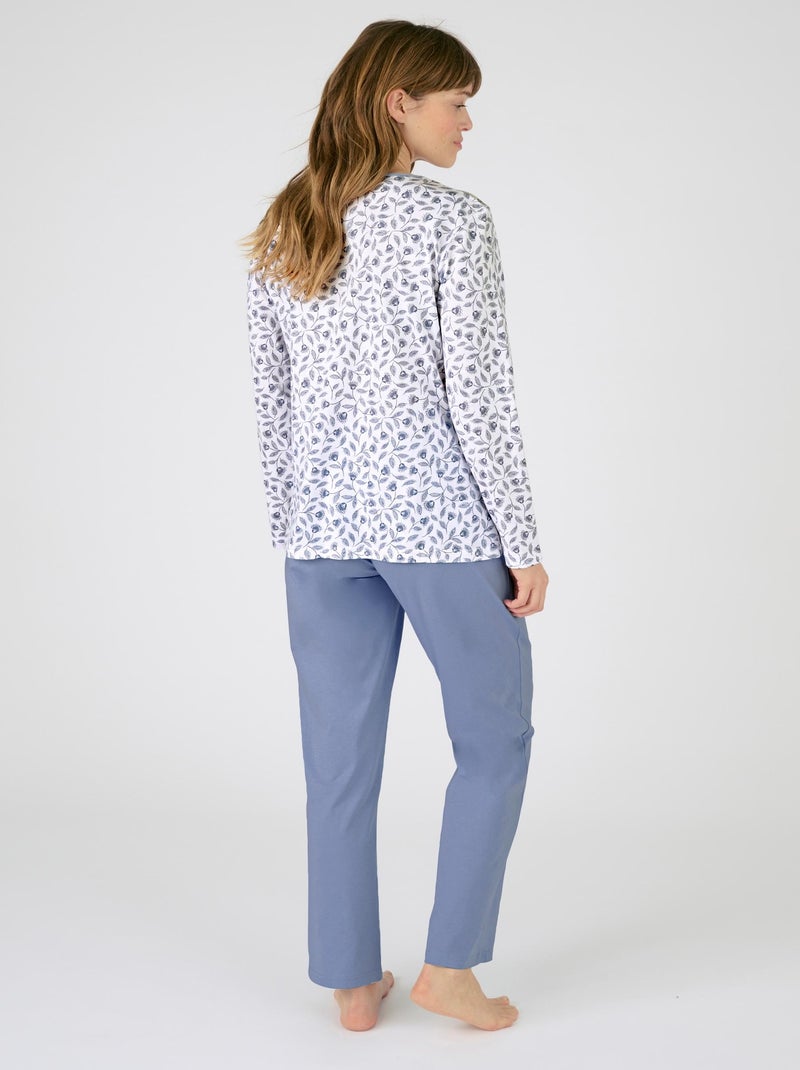 Pyjama en pur coton peigné - Damart Bleu - Kiabi
