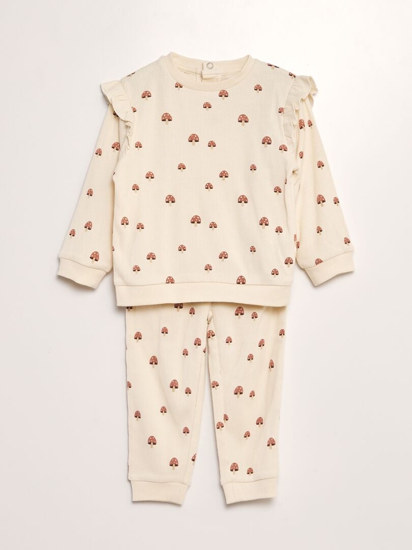 Pyjama en rib imprimé 'champignons' Beige - Kiabi