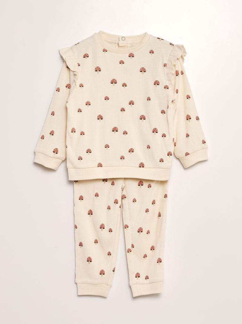 Pyjama en rib imprimé 'champignons' Beige - Kiabi