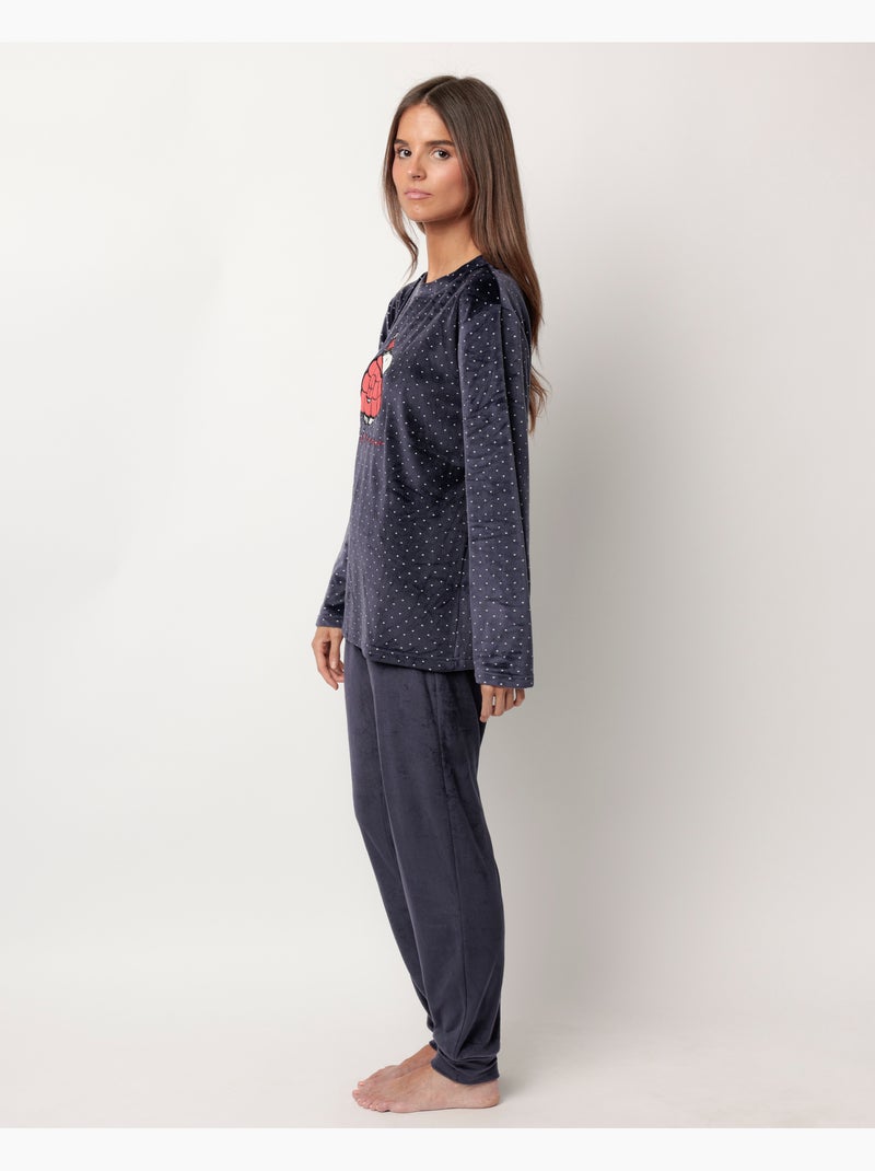 Pyjama en velours à manches longues pour femme PEANUTS Let It Snow Bleu marine - Kiabi