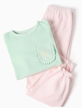 Pyjama en velours à volants et imprimés