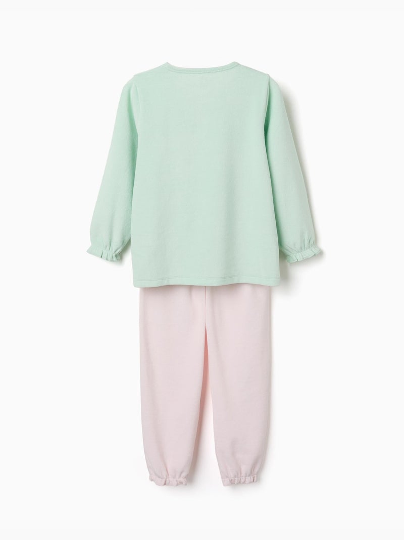 Pyjama en velours à volants et imprimés Vert clair - Kiabi