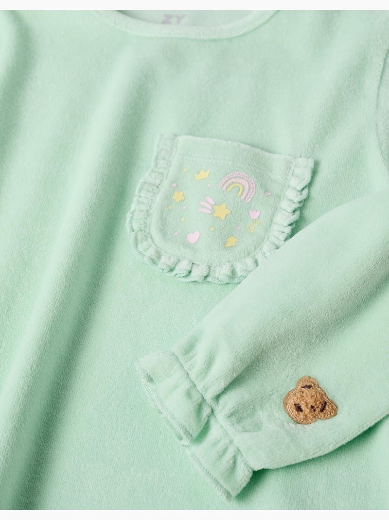 Pyjama en velours à volants et imprimés Vert clair - Kiabi