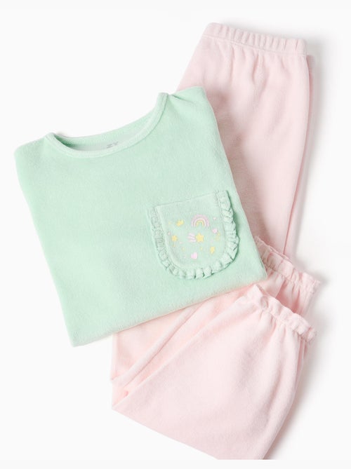 Pyjama en velours à volants et imprimés - Kiabi