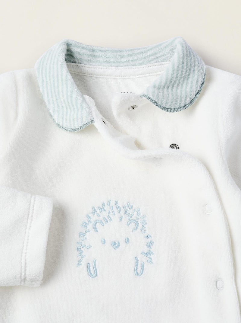 Pyjama en velours, avec broderie hérisson Cute Forest Blanc Bleu - Kiabi