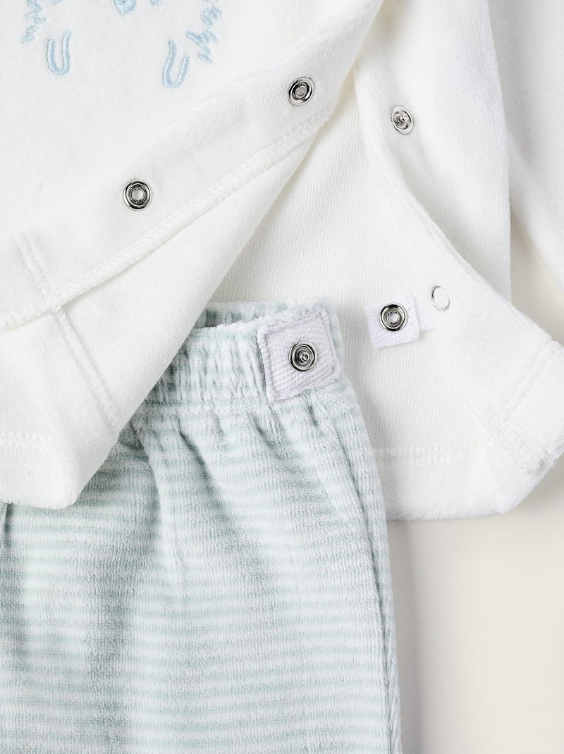 Pyjama en velours, avec broderie hérisson Cute Forest Blanc Bleu - Kiabi