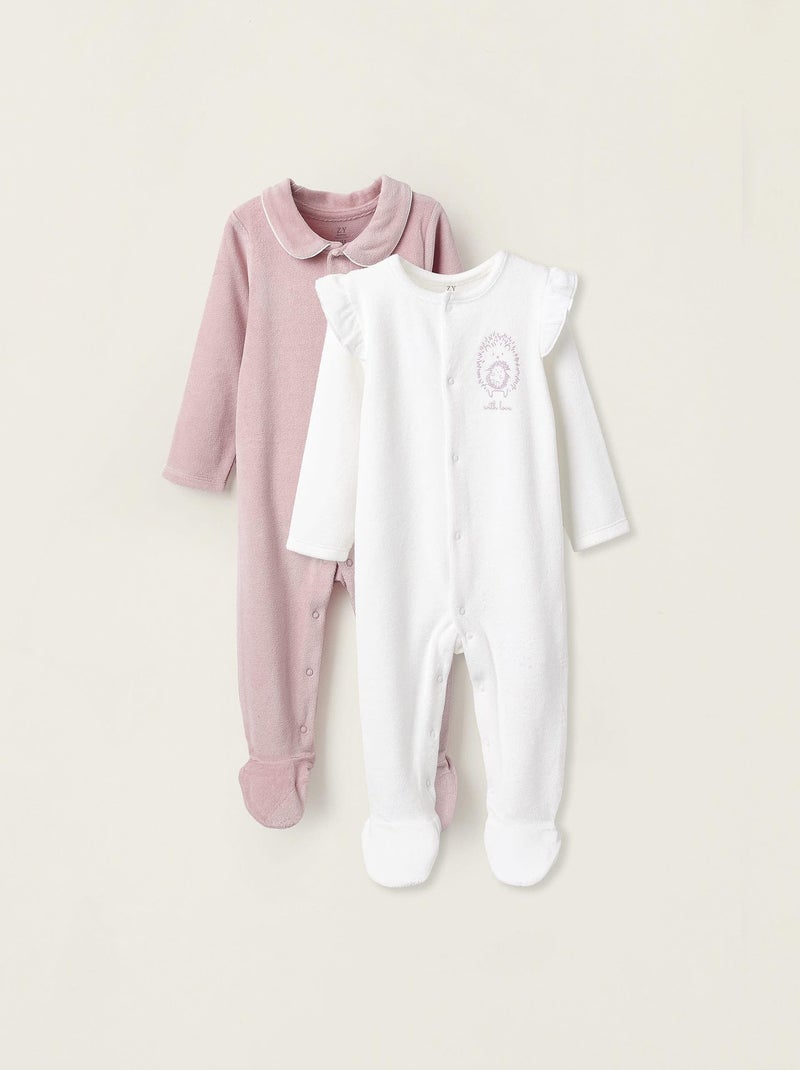 Pyjama en velours, avec broderie hérisson Cute Forest Blanc Rose - Kiabi