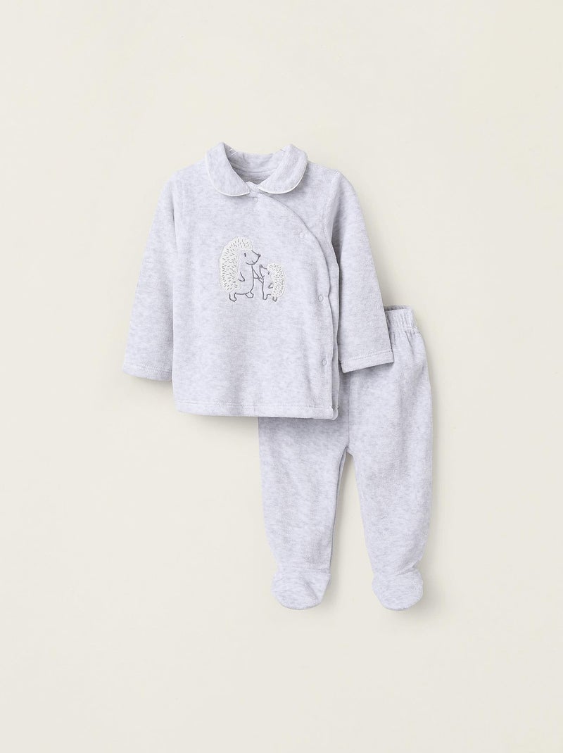 Pyjama en velours, avec broderie hérisson Cute Forest Gris clair - Kiabi