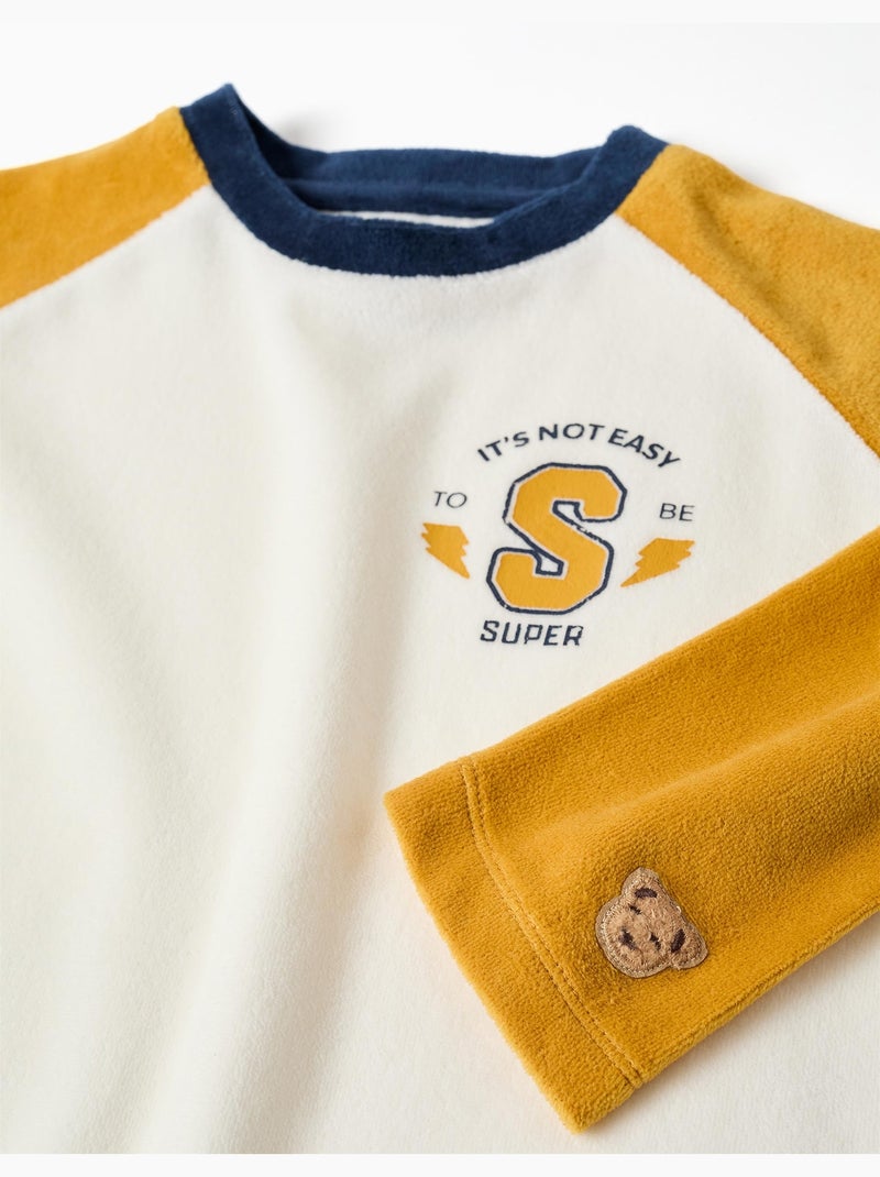 Pyjama en velours avec imprimé Blanc - Kiabi