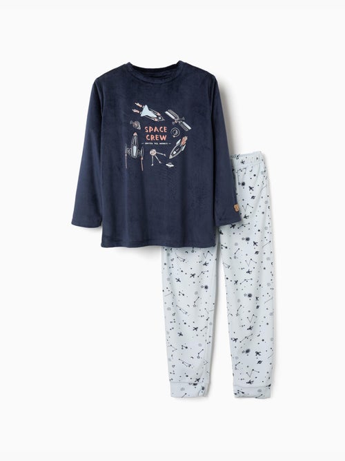 Pyjama en velours avec imprimé espace qui brille dans le noir - Kiabi Pyjama en velours avec imprimé espace qui brille dans le noir - Kiabi