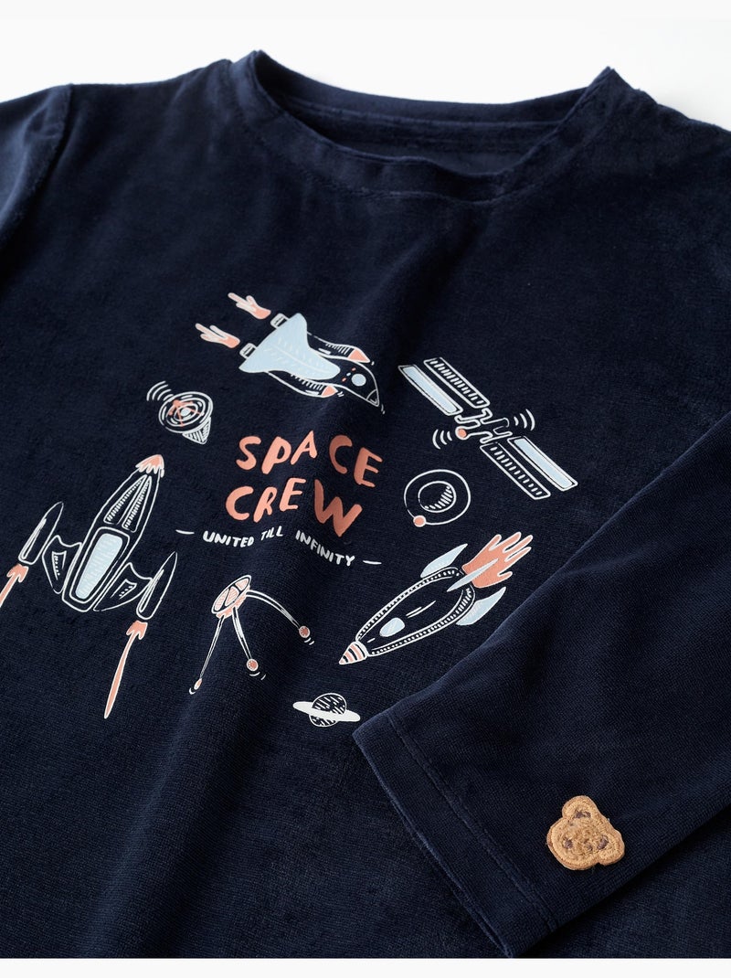 Pyjama en velours avec imprimé espace qui brille dans le noir Bleu foncé - Kiabi