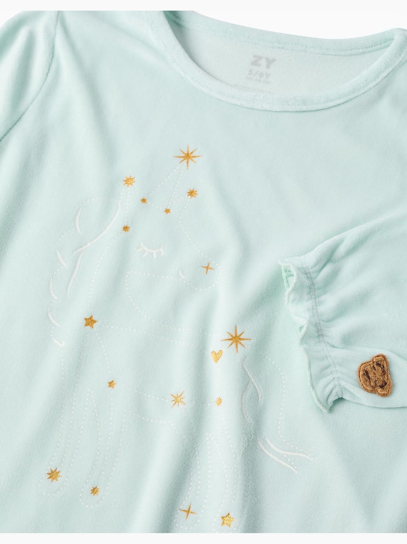 Pyjama en velours avec licorne qui brille dans le noir Bleu clair - Kiabi