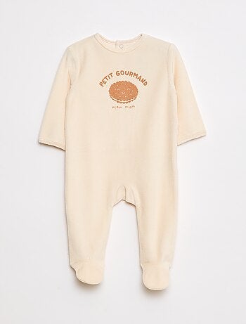 Pyjama en velours avec pieds et animation devant
