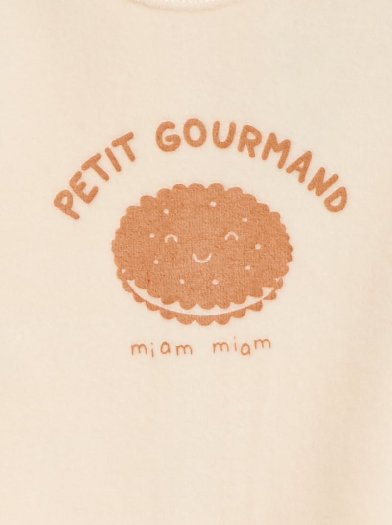 Pyjama en velours avec pieds et animation devant Beige - Kiabi