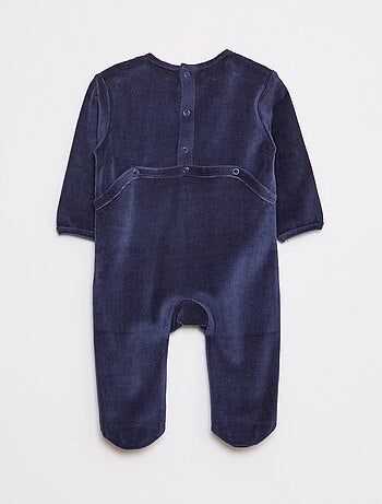 Pyjama en velours avec pieds et animation devant