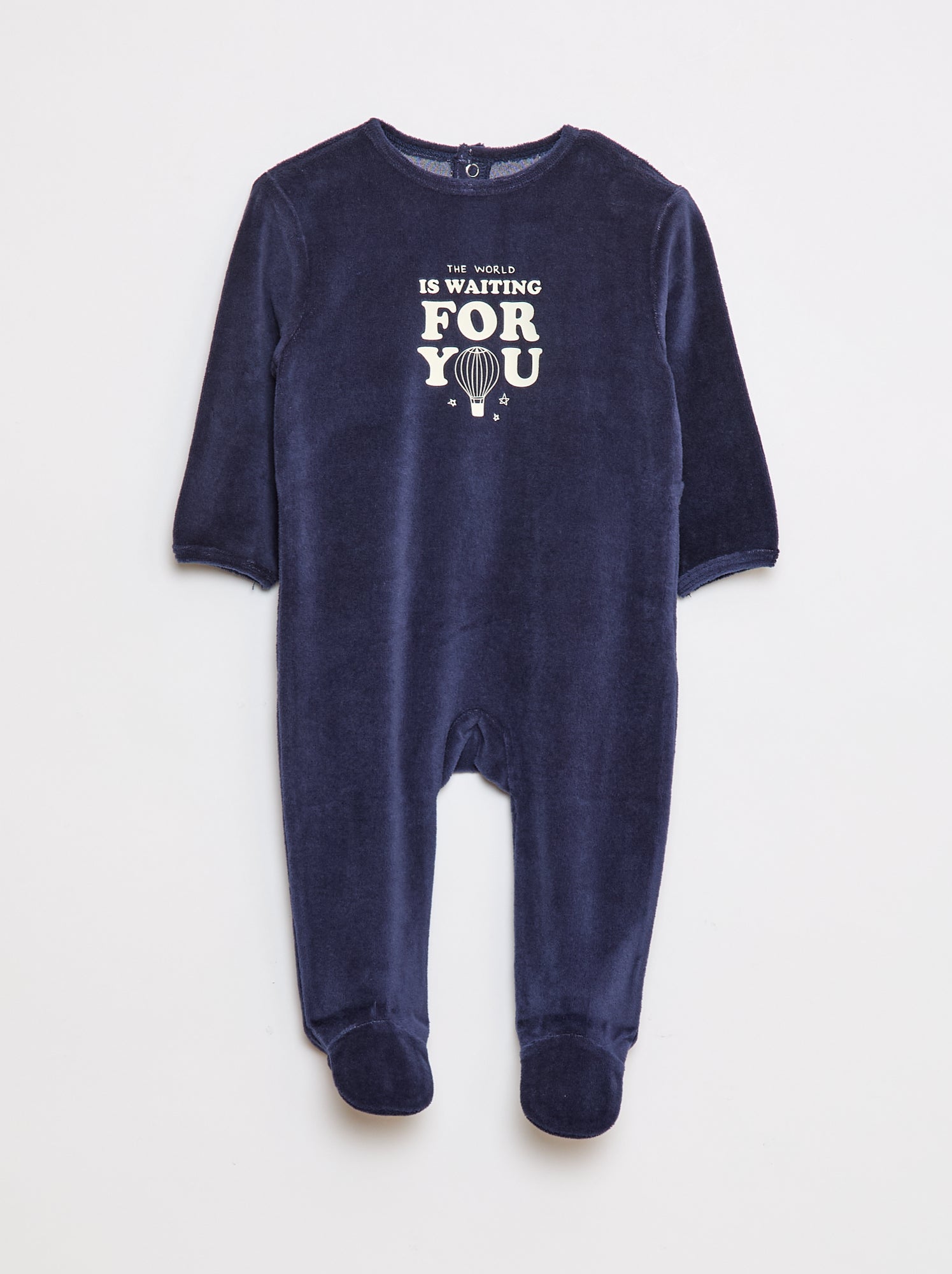 Pyjama en velours avec pieds et animation devant