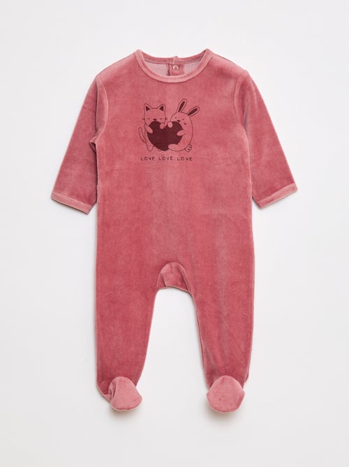 Pyjama en velours avec pieds et animation devant - Kiabi