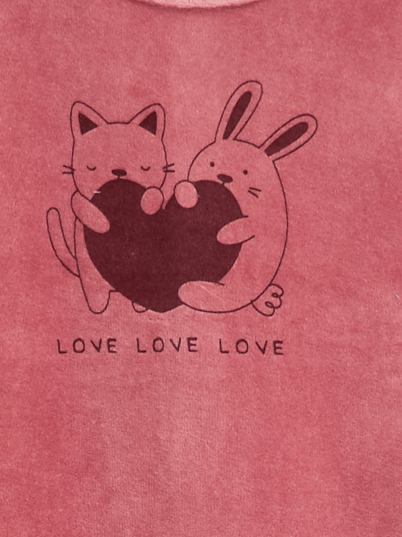 Pyjama en velours avec pieds et animation devant Rose - Kiabi