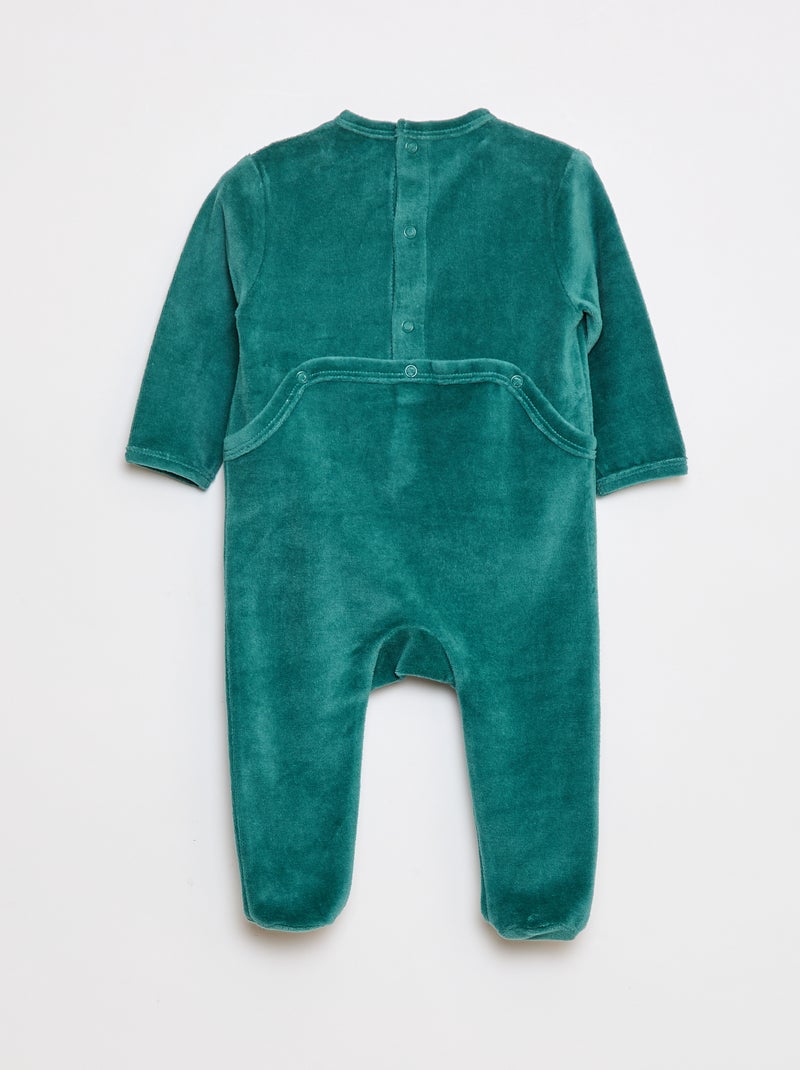 Pyjama en velours avec pieds et animation devant Vert - Kiabi