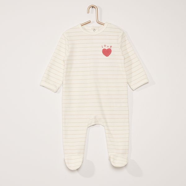 Pyjama En Velours Bebe Fille Blanc Kiabi 10 00