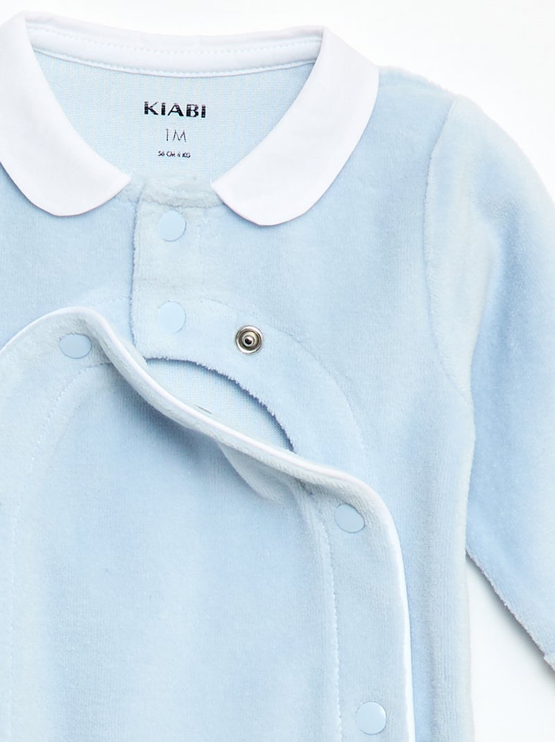 Pyjama en velours col claudine Bleu - Kiabi