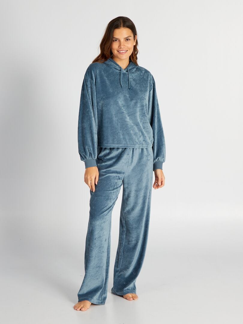 Pyjama en velours bleu unicolore pour garçon - Pyjama D'Or