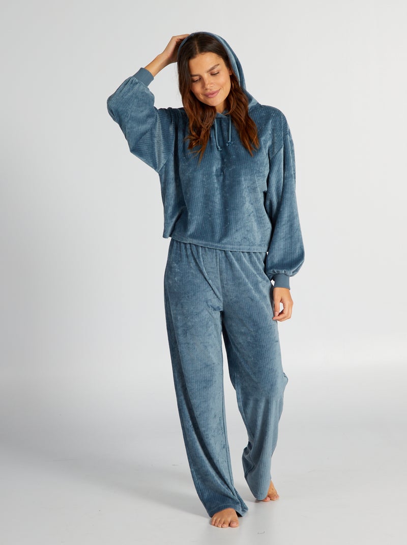 Pyjama en velours côtelé - 2 pièces bleu gris - Kiabi