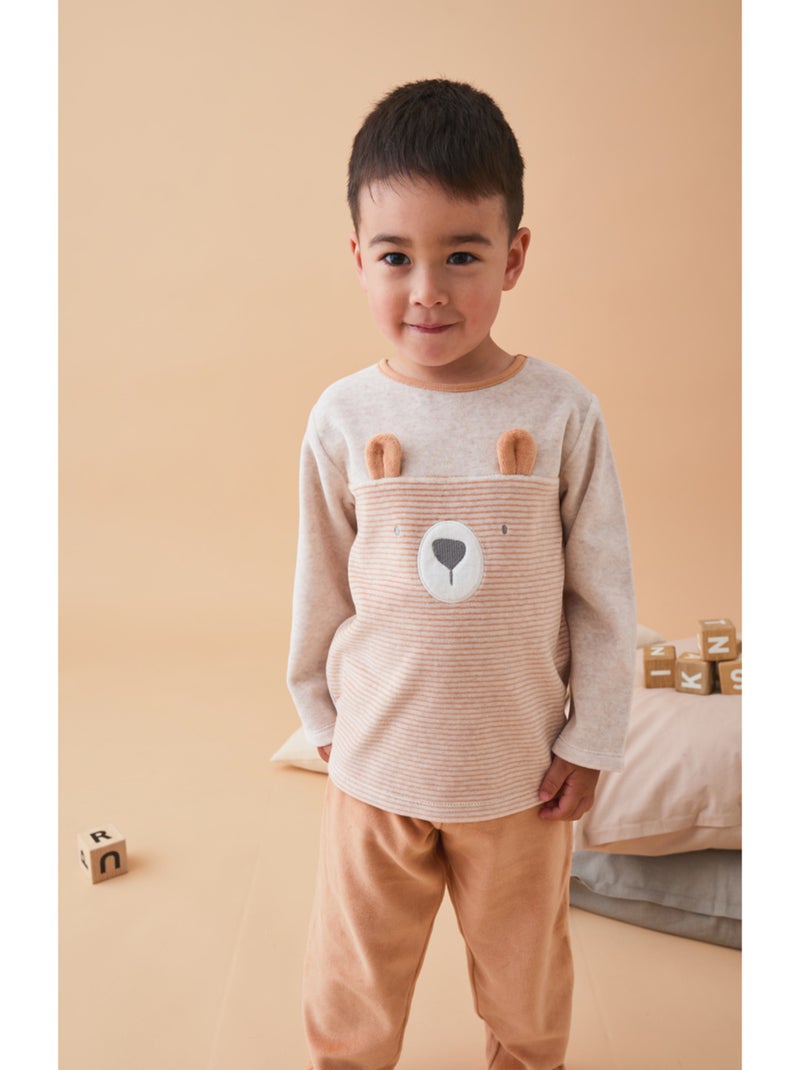 Pyjama en velours côtelé chiné, ours Noukie's Beige - Kiabi
