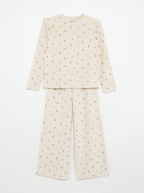 Pyjama en velours imprimé 2 pièces - Sweat + pantalon - Kiabi