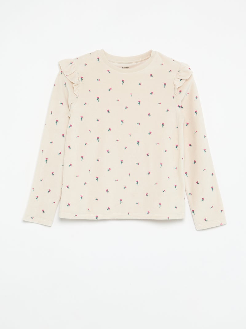 Pyjama en velours imprimé 2 pièces - Sweat + pantalon Rose - Kiabi