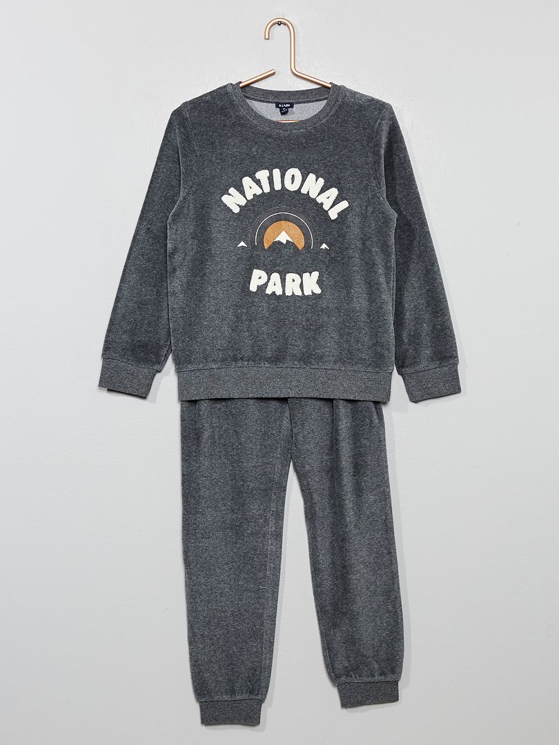 Pyjama en velours imprimé 'bouclette' gris chiné foncé - Kiabi