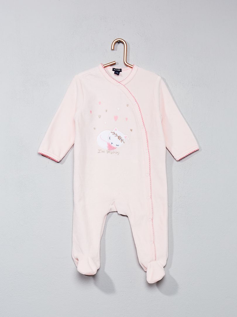 Pyjama en velours imprimé chat rose pâle - Kiabi