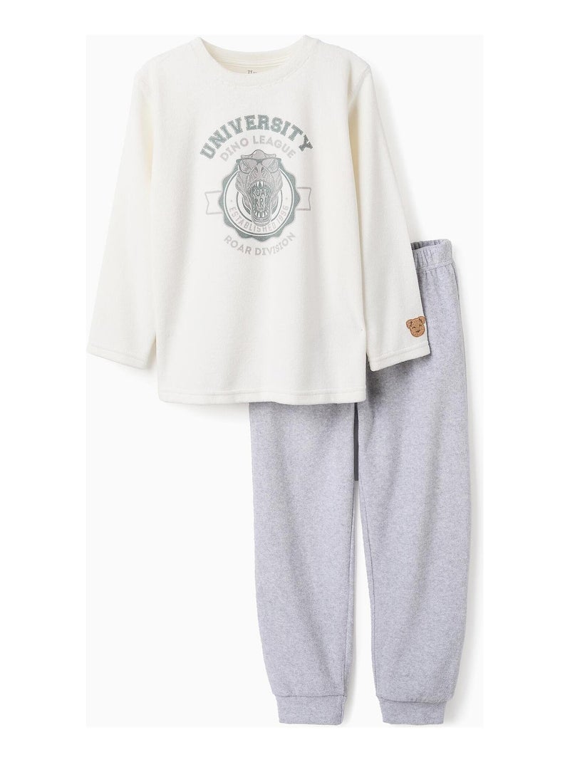Pyjama en velours, imprimé dinosaures DINO UNIVERSITY Gris Beige - Kiabi