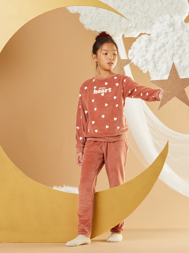 Pyjama en velours imprimé orange - Kiabi