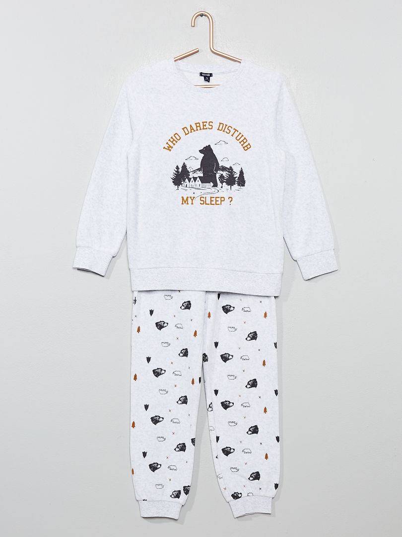 Pyjama en velours imprimé 'ours et montagne' gris chiné clair - Kiabi