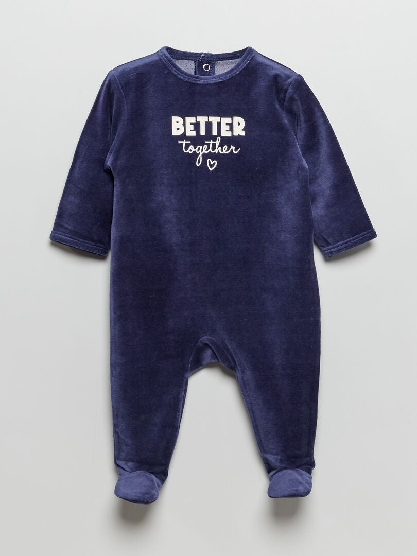 Pyjama en velours message imprimé Bleu marine - Kiabi