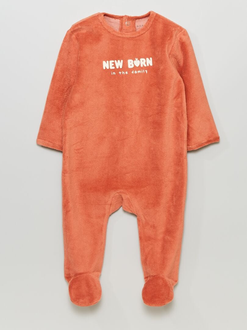 Pyjama en velours message imprimé Orange - Kiabi
