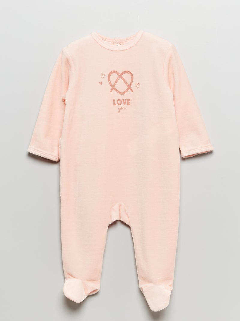 Pyjama en velours message imprimé Rose clair - Kiabi