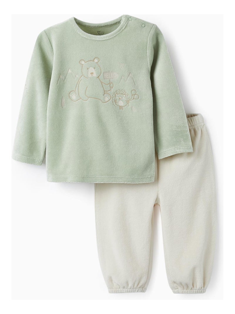 Pyjama en velours pour bébé garçon   ESSENTIALS LINE Vert clair - Kiabi