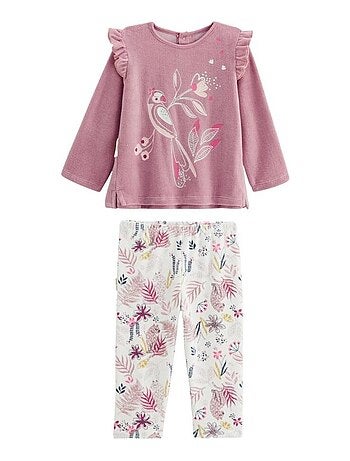 Pyjama enfant 2 pi?ces en velours rose Louisa