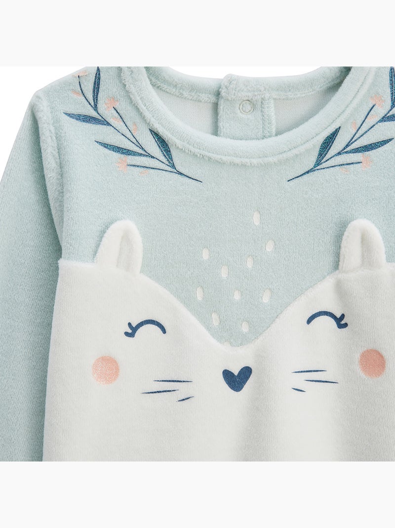 Pyjama enfant 2 pièces en velours à pieds retroussables Dina Bleu - Kiabi