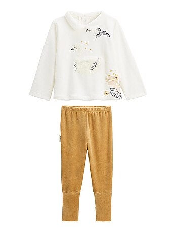 Pyjama enfant 2 pièces en velours à pieds retroussables Swan
