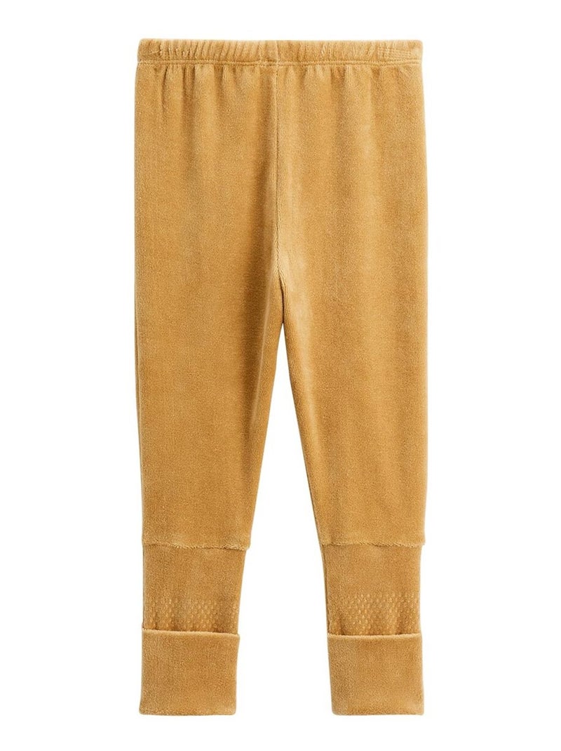 Pyjama enfant 2 pièces en velours à pieds retroussables Swan Moutarde - Kiabi