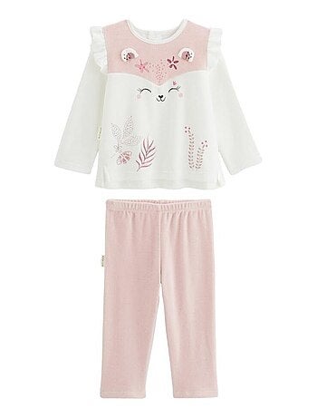 Pyjama enfant 2 pièces en velours écru Louisa