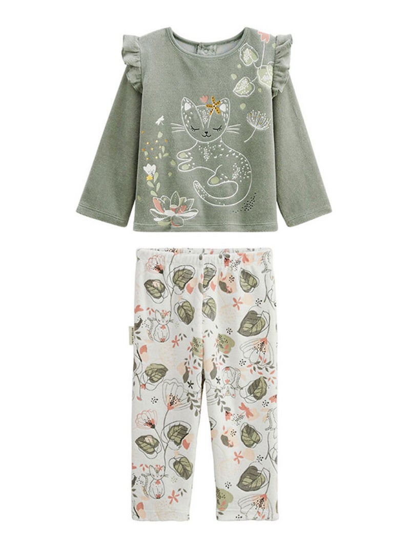 Pyjama enfant 2 pièces en velours Lily Kaki - Kiabi